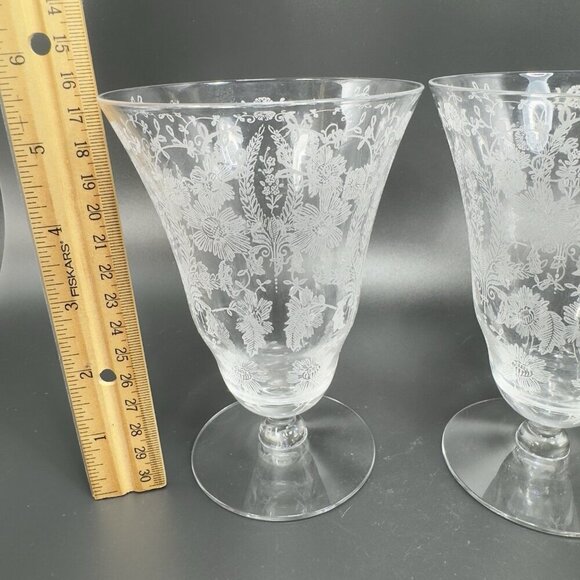 Vintage Viking Glass PRELUDE Etched Clear Footed Glasses Cups Tumblers Set 3 - Picture 4 of 11
